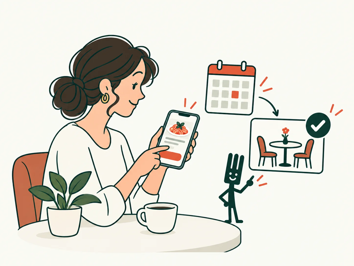 Una cliente prenota un tavolo dal telefono.