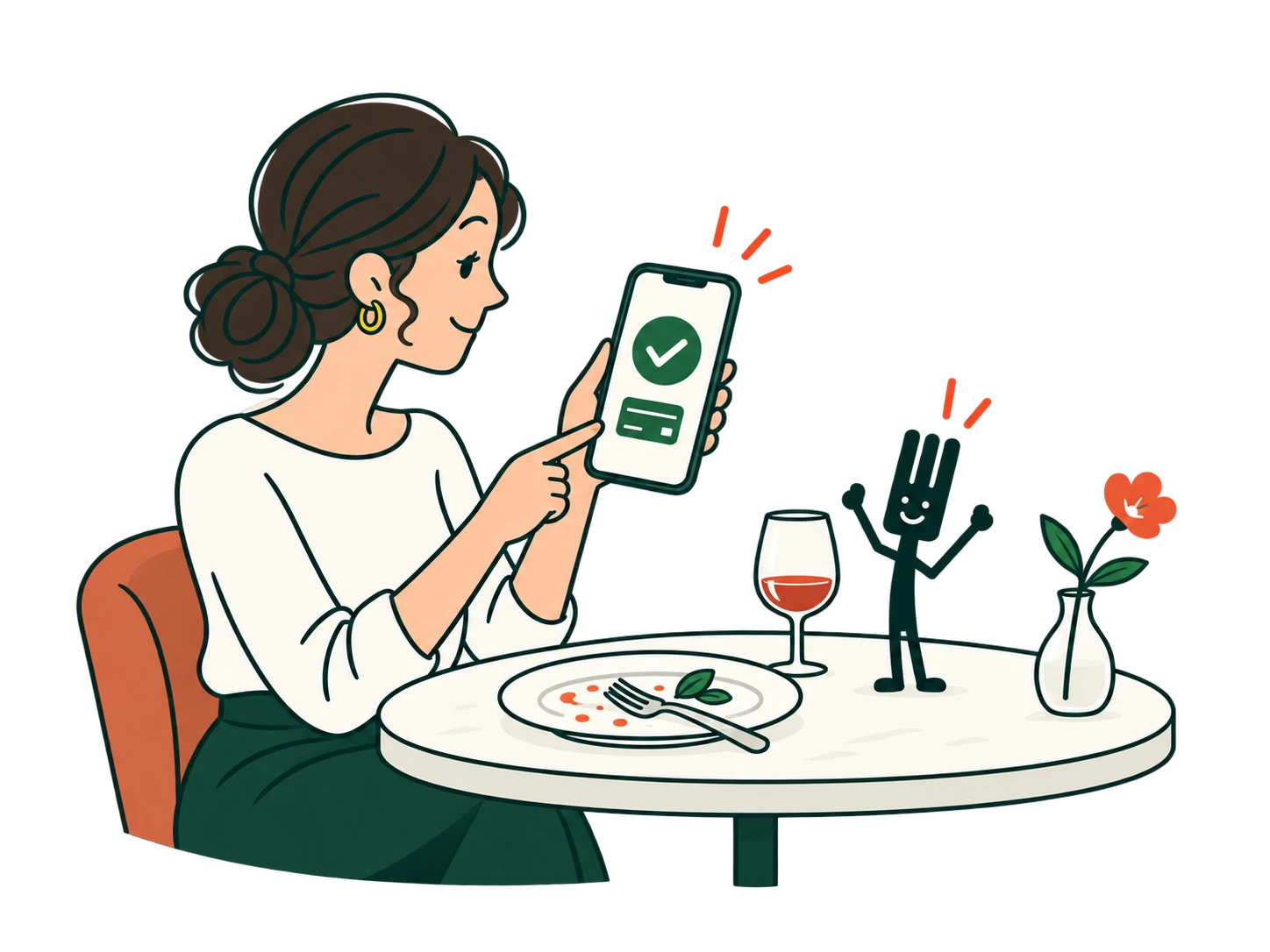 Una cliente paga dal telefono, con conferma del pagamento.